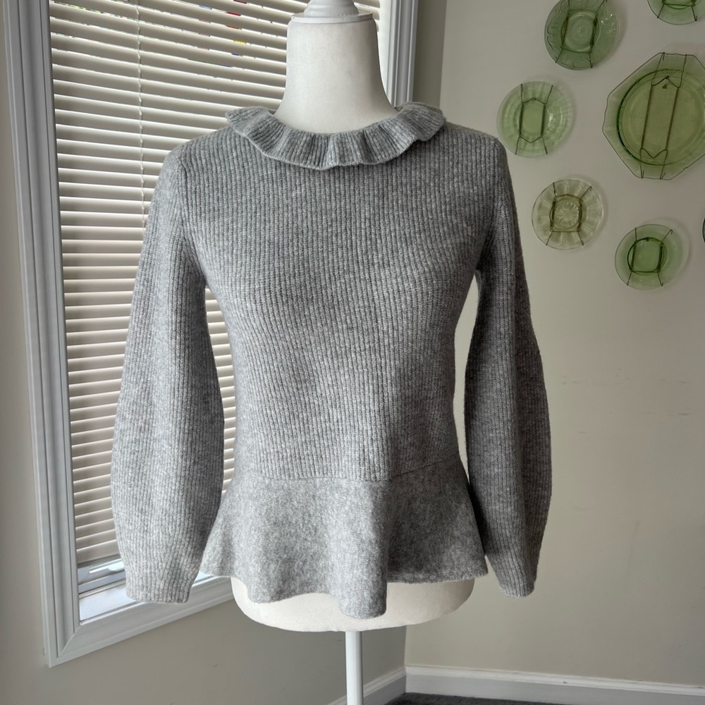 Ann Taylor Gray Cowl Neck Sweater with Ruffled Detail